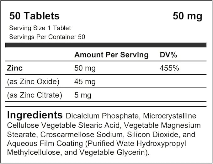 Body Builder Zinc, 50 mg, 50 Tablets, Testosterone Booster, Muscle Growth & Repair