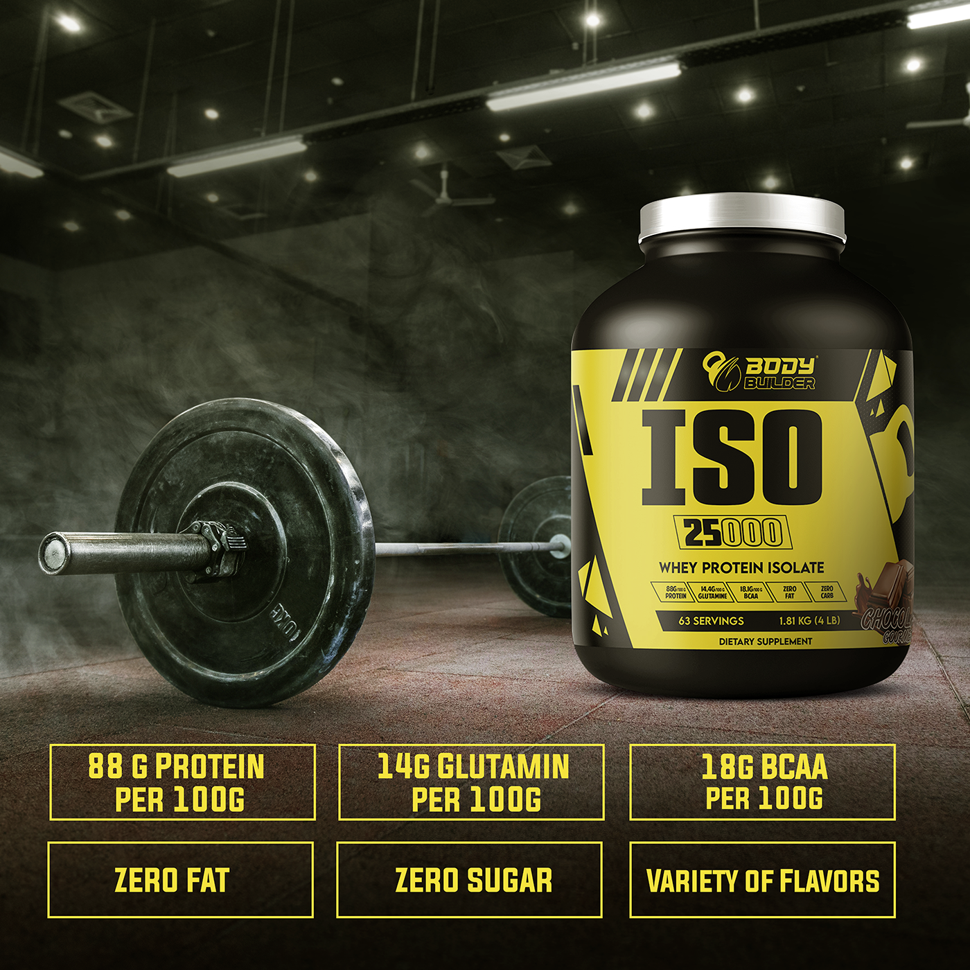 Body Builder Iso 25000, Vanilla Ice Cream, 4 LB, 25 g of Whey Protein Per Serving