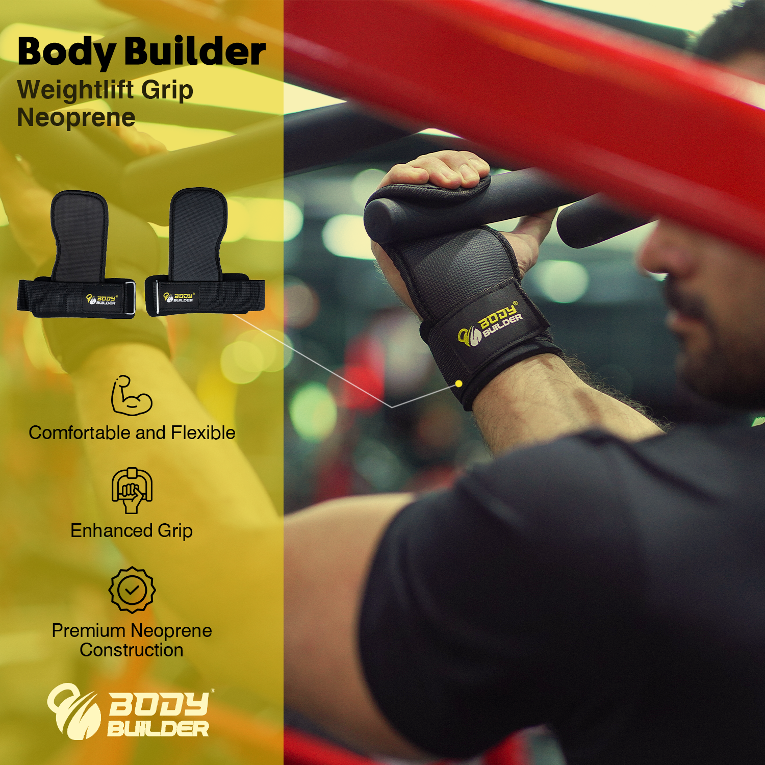 Body Builder Weightlift Grip Neoprene, 1 Piece, Enhanced Grip, Comfortable and Flexible