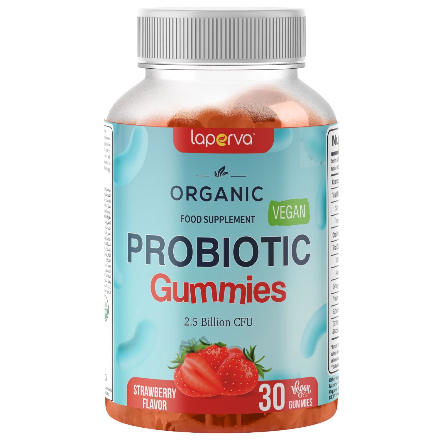 Laperva Organic Probiotic, Strawberry, 30 Vegan Gummies, Prevents Diarrhea & IBS