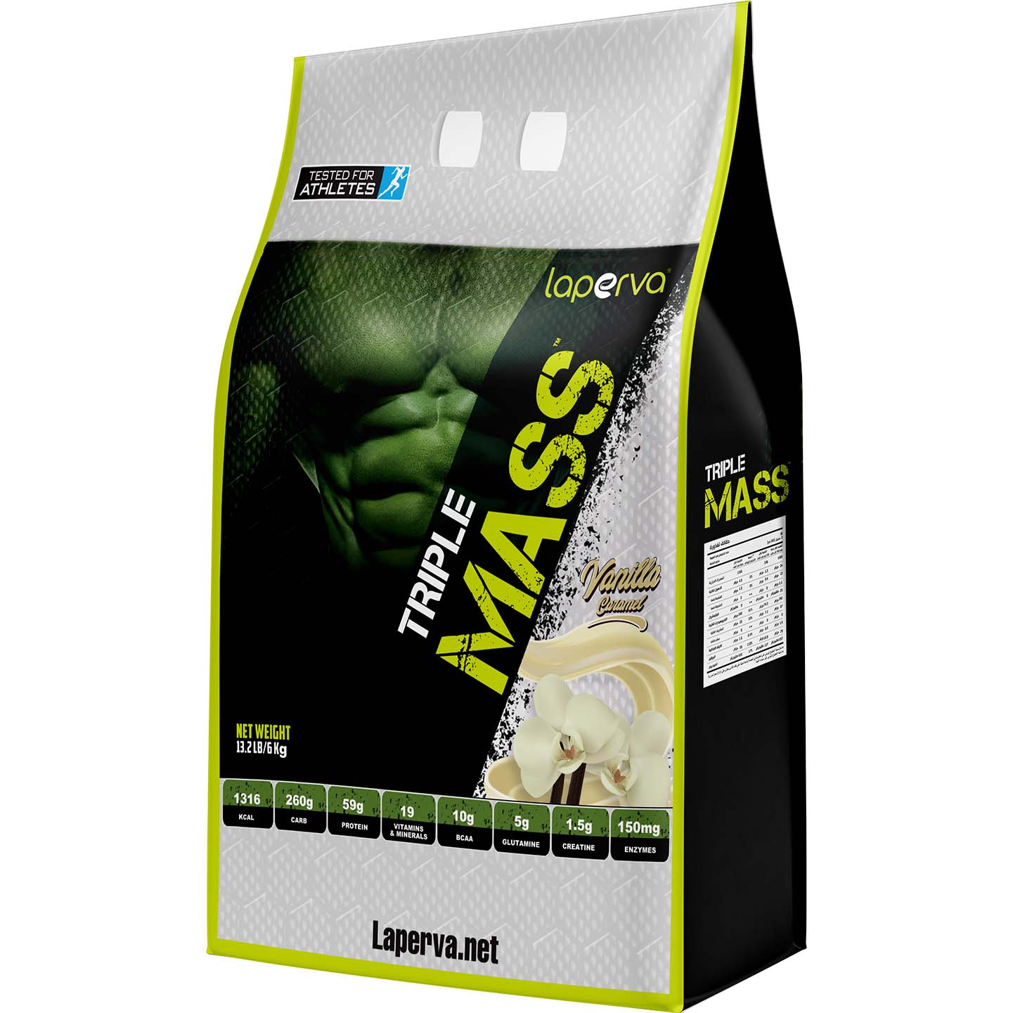 مكمل Laperva Triple Mass Gainer، بنكهة الفانيليا والكراميل، 13 رطلاً، أكثر من 59 جرامًا من البروتين عالي الجودة