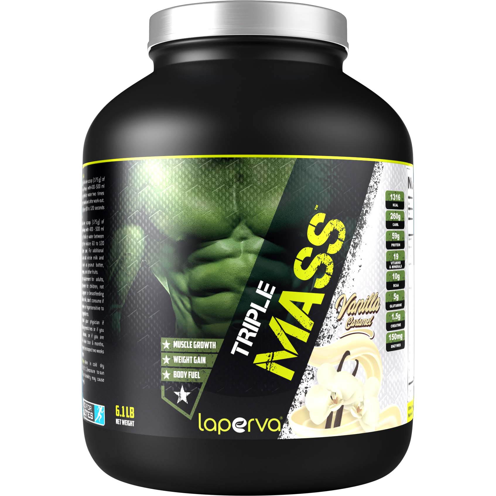 Laperva Triple Mass Gainer, Vanilla Caramel, 6 LB, More Than 59 Grams of High-Quality Protein