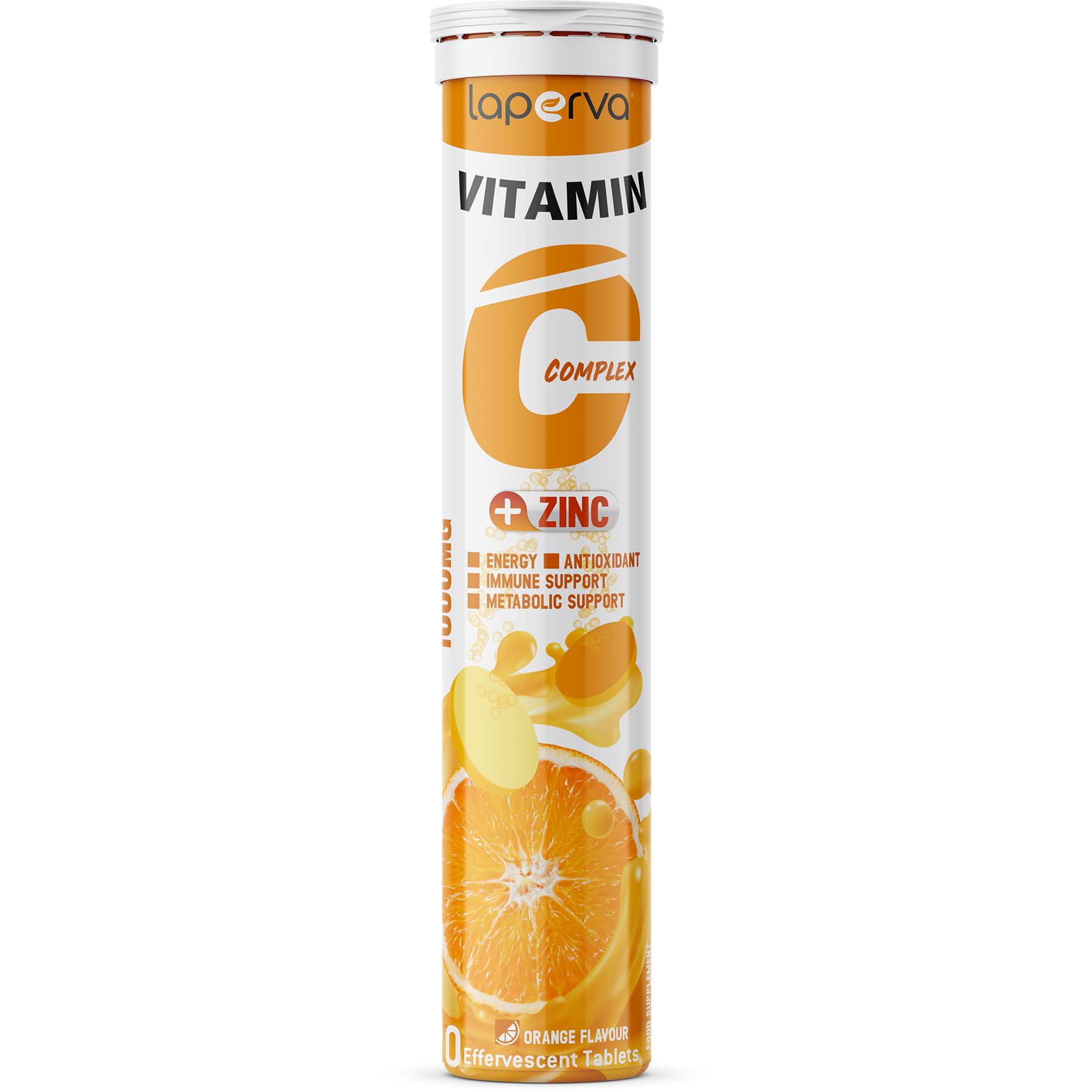 Laperva Vitamin C Complex Plus Zinc, 20 Effervescent Tablets, Orange, 1000 mg of Vitamin C