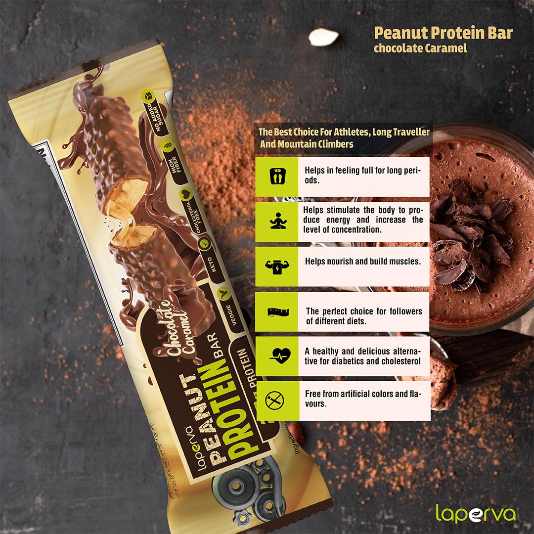 Laperva Peanut Protein Bar, 1 Bar, Chocolate Caramel, Veggie, High Fiber