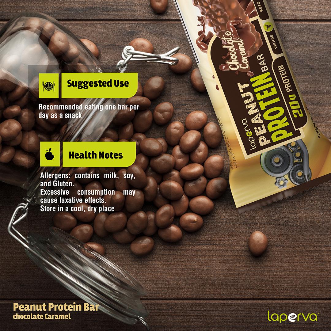 Laperva Peanut Protein Bar, 1 Bar, Chocolate Caramel, Veggie, High Fiber