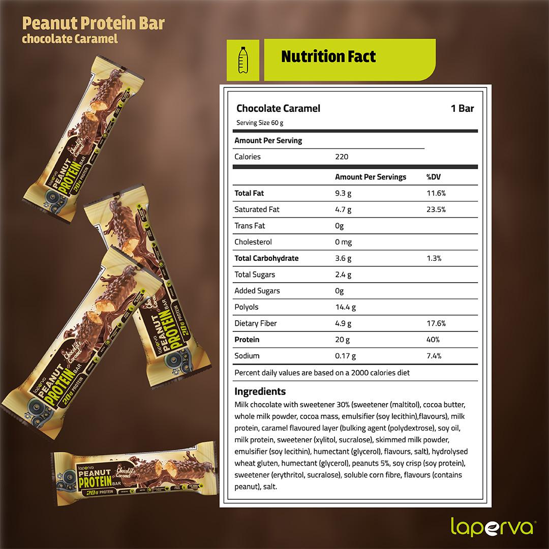 Laperva Peanut Protein Bar, 1 Bar, Chocolate Caramel, Veggie, High Fiber
