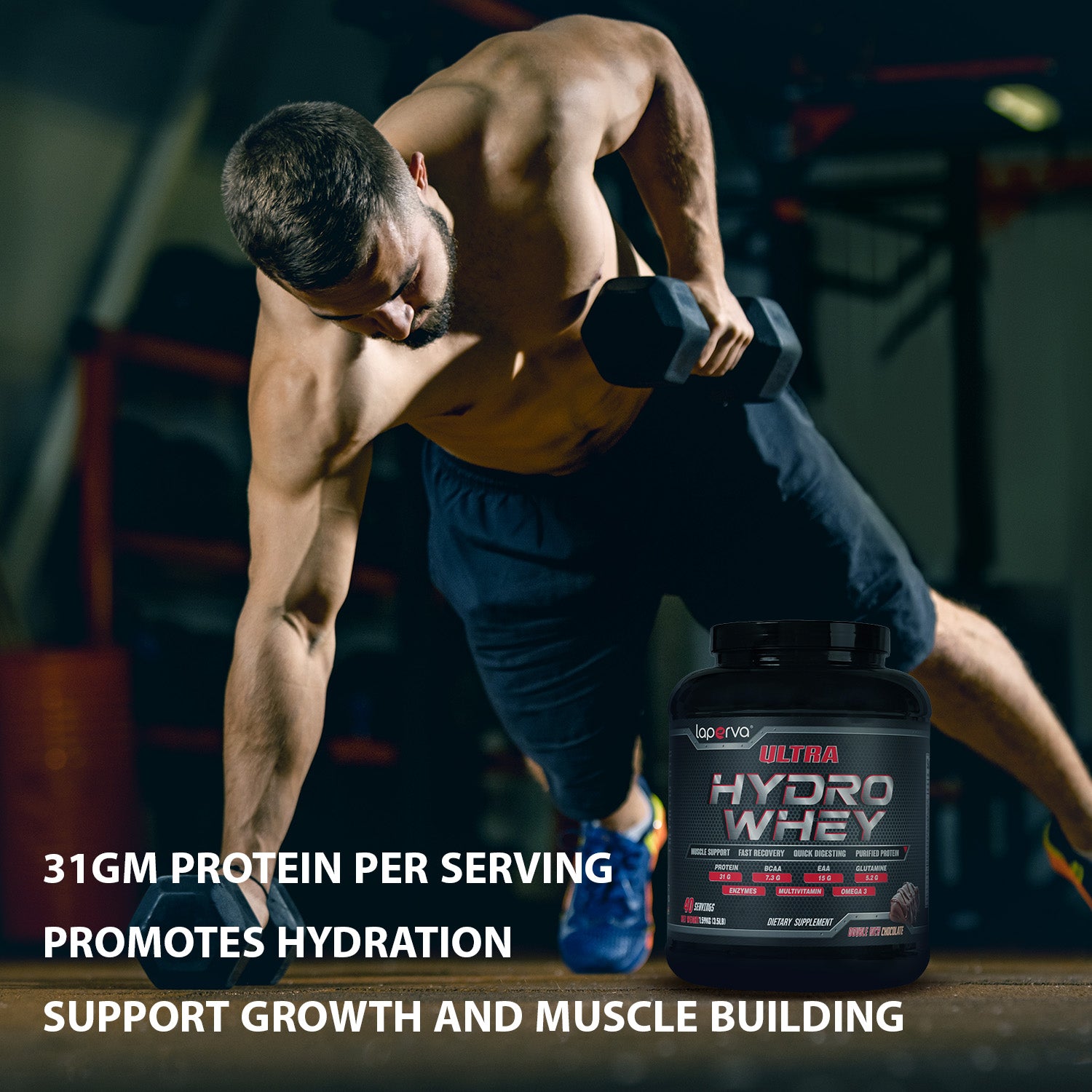 Laperva Ultra Hydro Whey protein, Double Rich Chocolate, 3.5 LB, 31gm Protein Per Serving