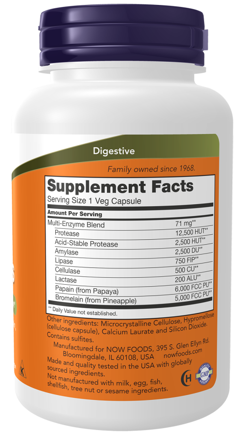 Now Plant Enzymes, 120 Veggie Capsules, Contains Lactase, Protease, Papain and Bromelain