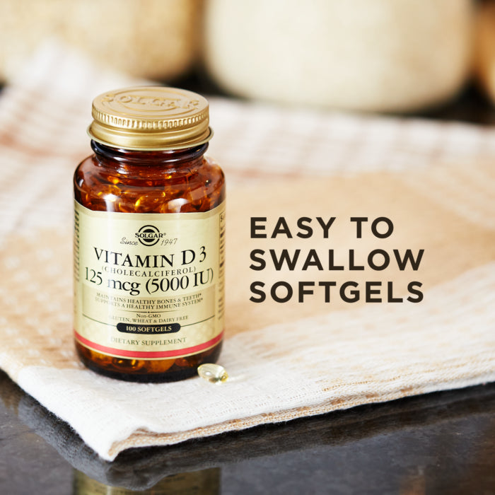 Solgar Vitamin D3 (Cholecalciferol), 5000 IU, 120 Vegetable Capsules, Promote Calcium Absorption