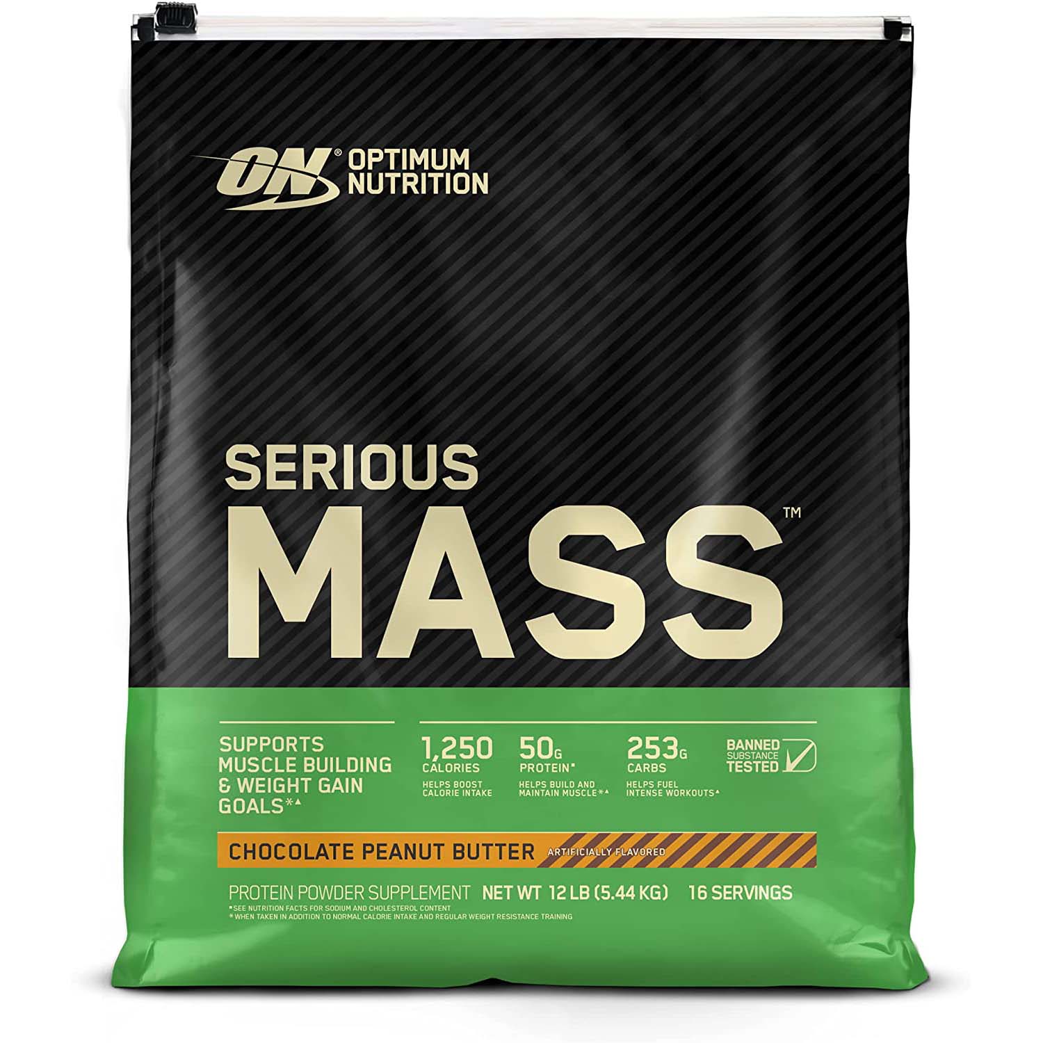 Optimum Nutrition Serious Mass, 12 LB, 1,250 CALORIES, 50g Protein Blend