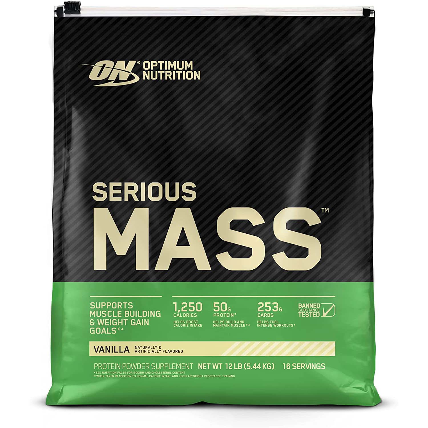 Optimum Nutrition Serious Mass, 12 LB, 1,250 CALORIES, 50g Protein Blend