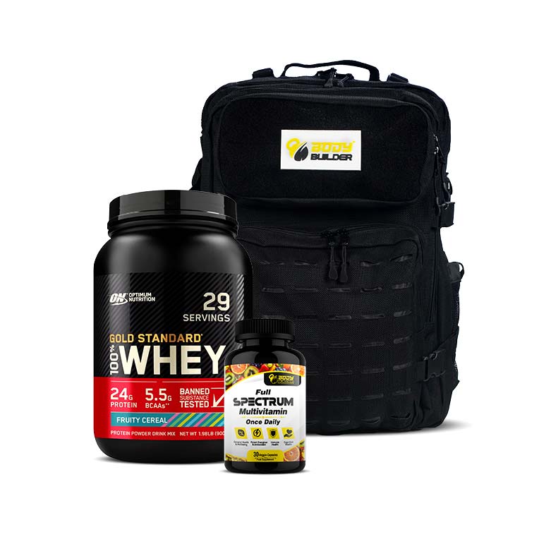 ON 100% WHEY GOLD PROTEIN , BODY BUILDER MILITARY BACKPACK , FULL SPECTRUM MULTIVITAMIN