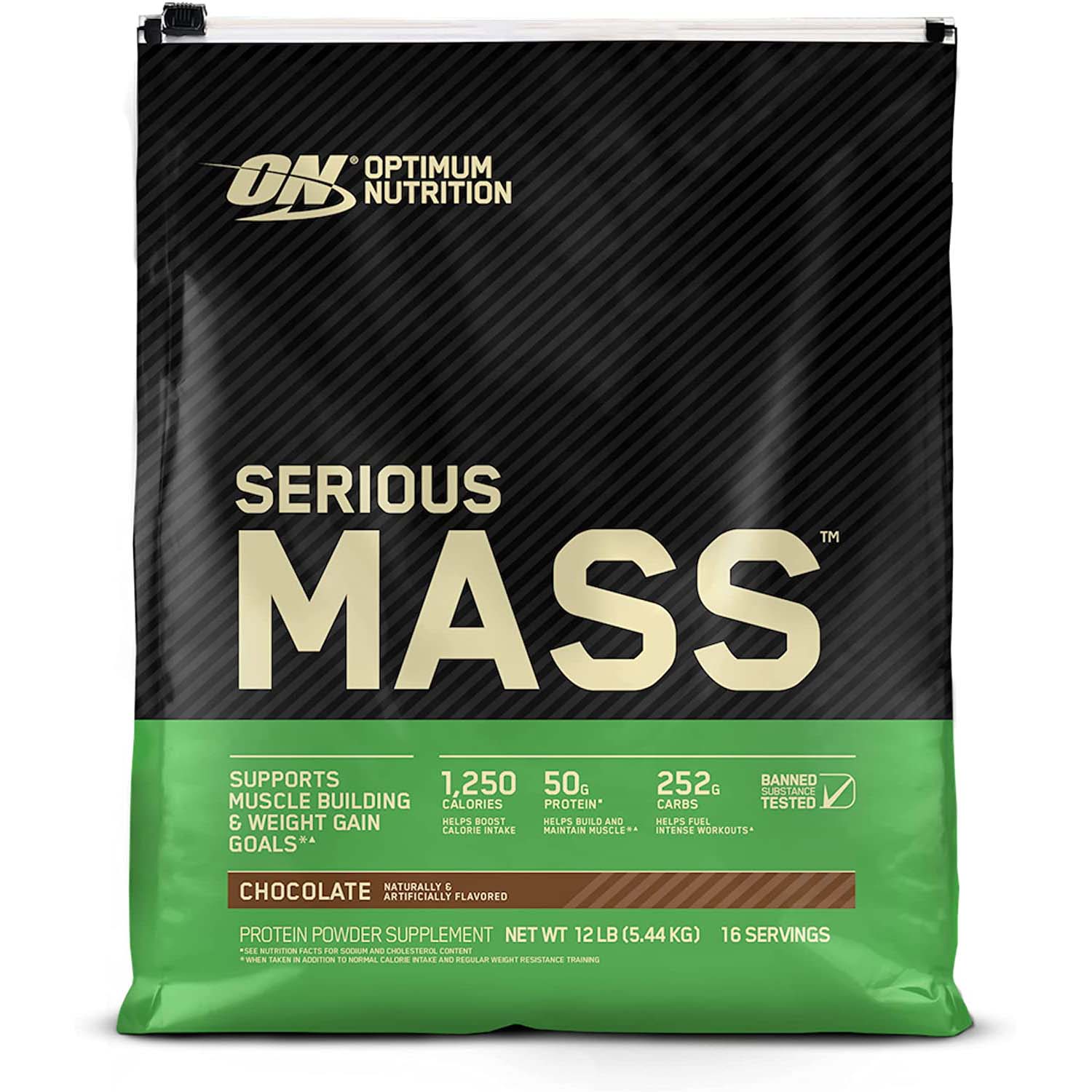 Optimum Nutrition Serious Mass, 12 LB, 1,250 CALORIES, 50g Protein Blend