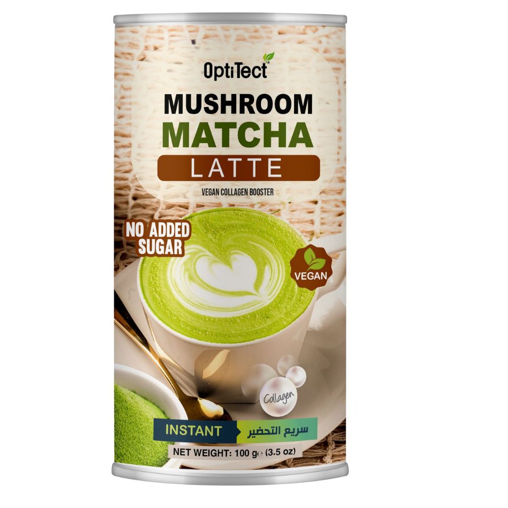 Optitect Mushroom Matcha Latte, 100 Gm, Premium Matcha + Mushroom Blend