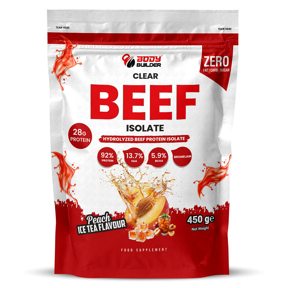 Body Builder Iso Beef Clear, Ice Tea Peach, 450 GM, High Protein Content