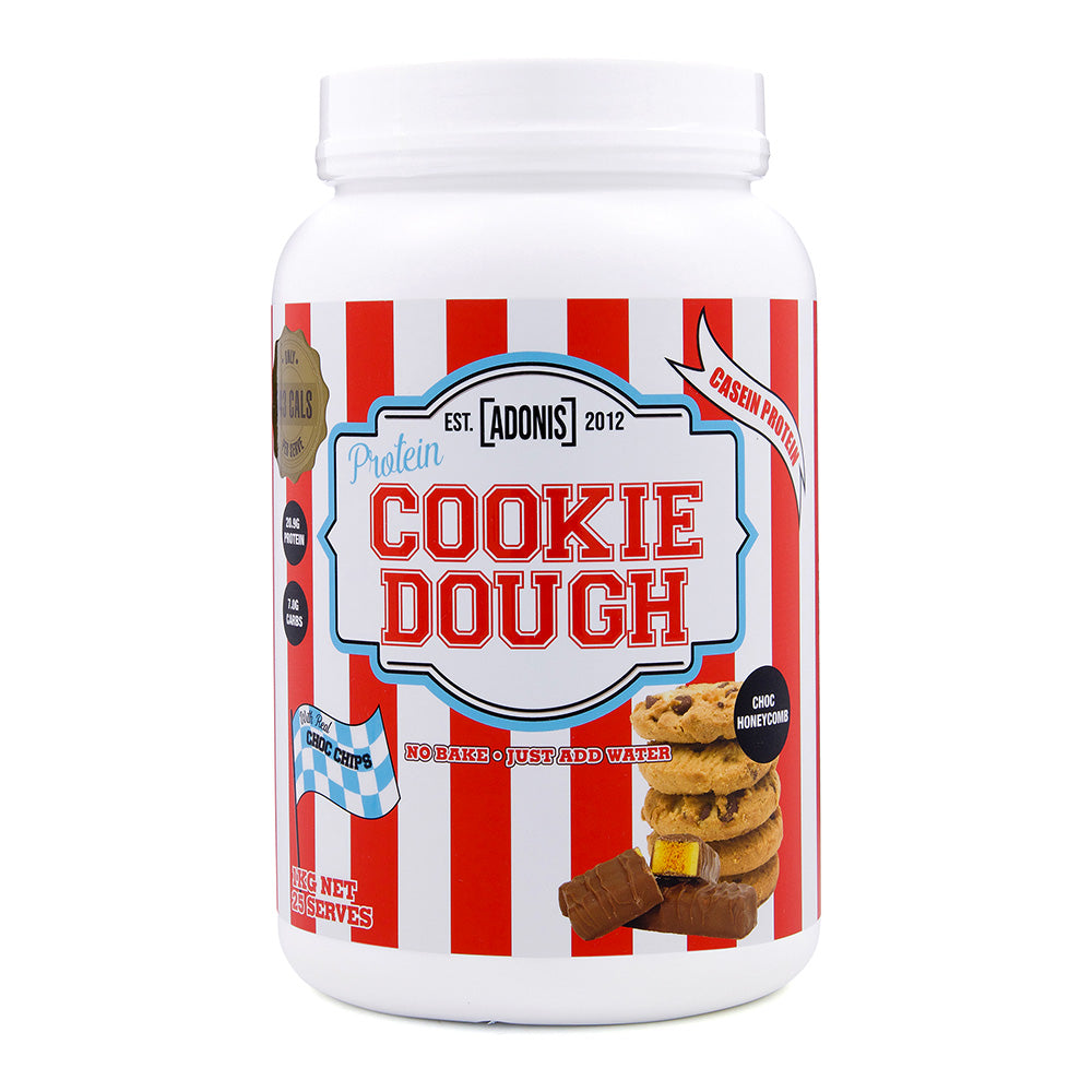 Adonis Protein Cookie Dough, Choc Honeycomb, 1 kg, Fat 3.3g Carbs 6.1g Calories 143