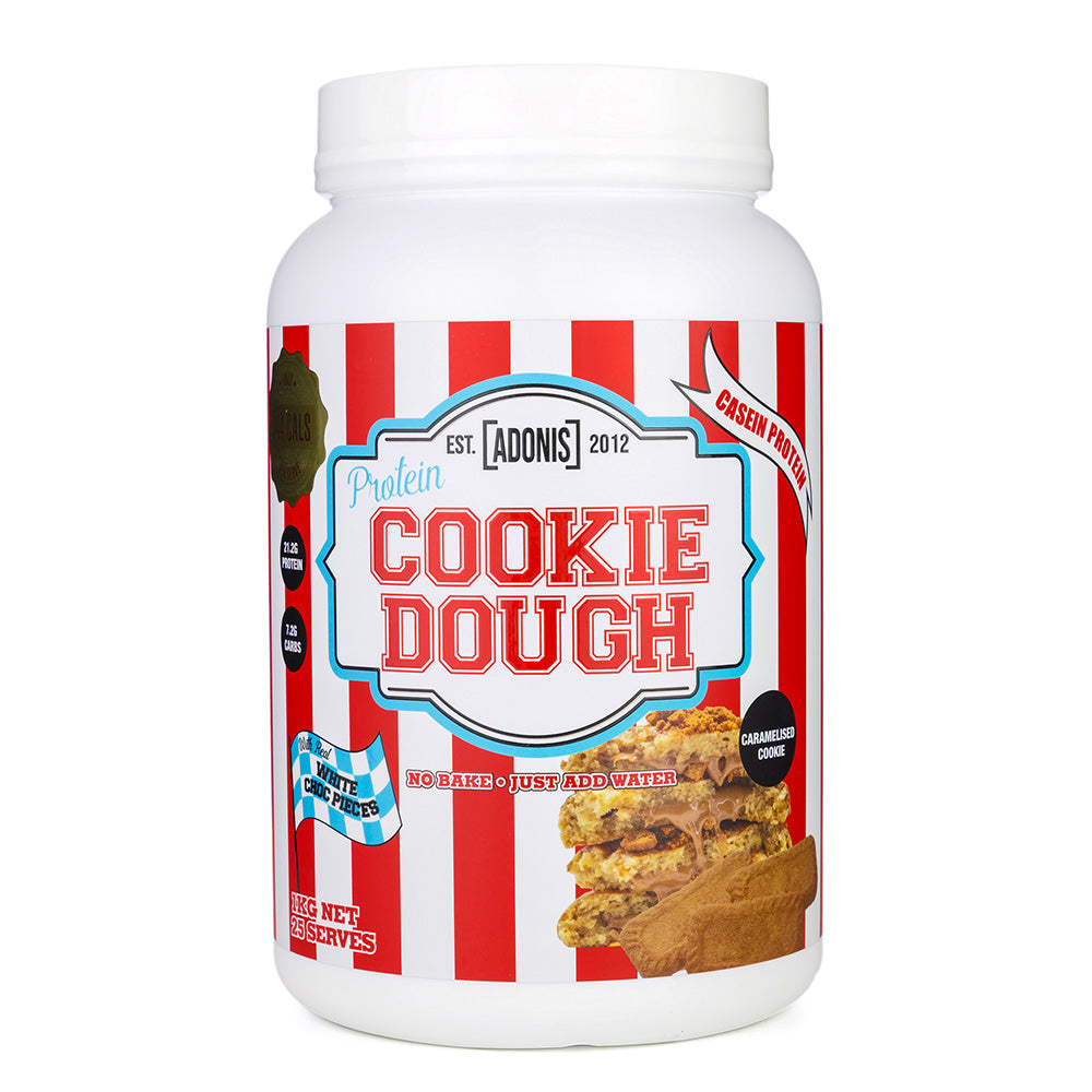 Adonis Protein Cookie Dough, Caramelised Cookie, 1 kg, Fat 3.3g Carbs 6.1g Calories 143