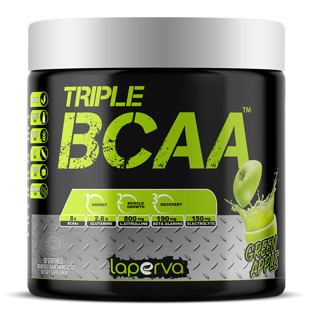 Laperva Triple BCAA, Green Apple, 30, 7.5 G Of Bcaa 2:1:1 Ratio, Zero Fat, Zero Carbs and Zero Sugar