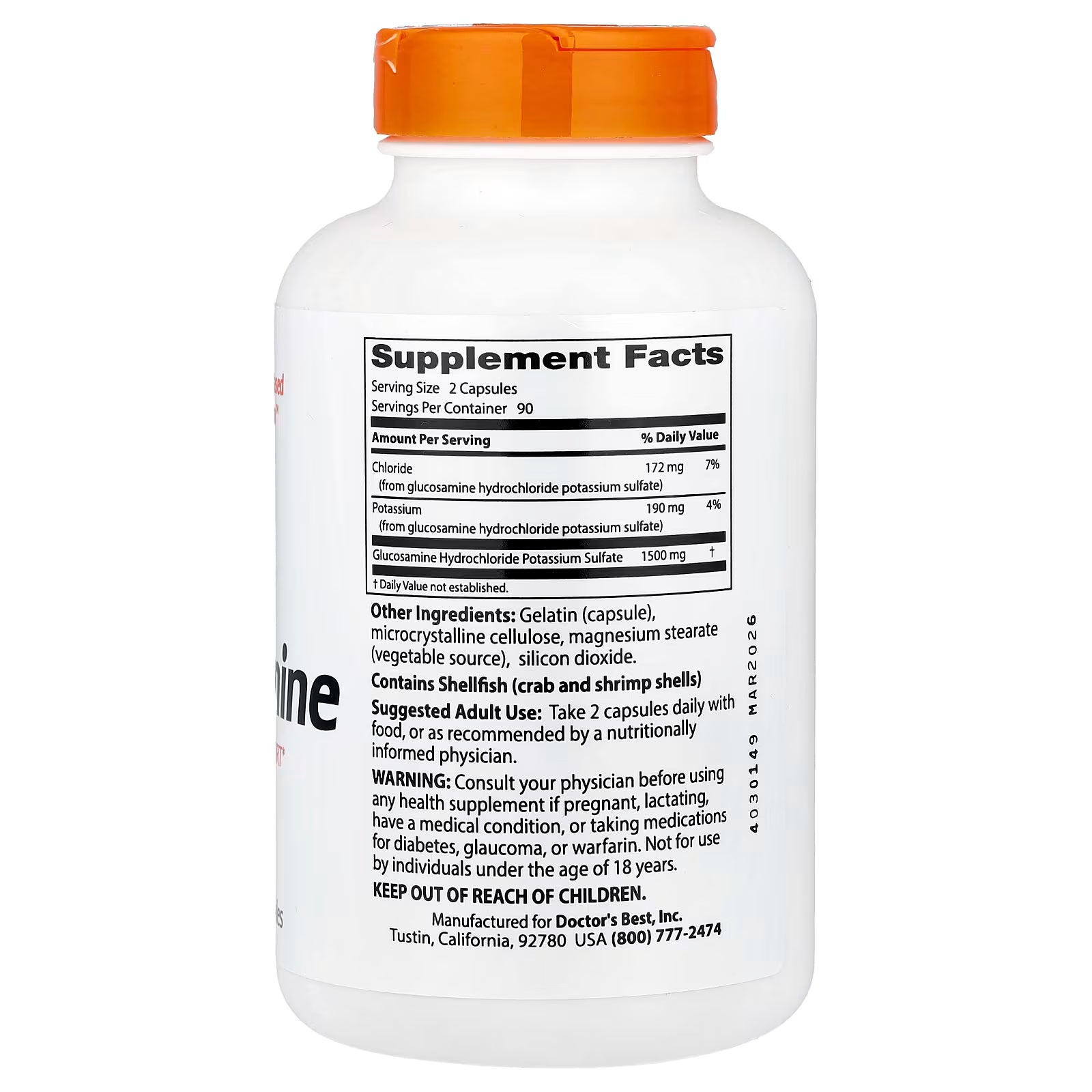 Doctor's Best Glucosamine, 180 Capsules, 750 mg, Supports Joint Health