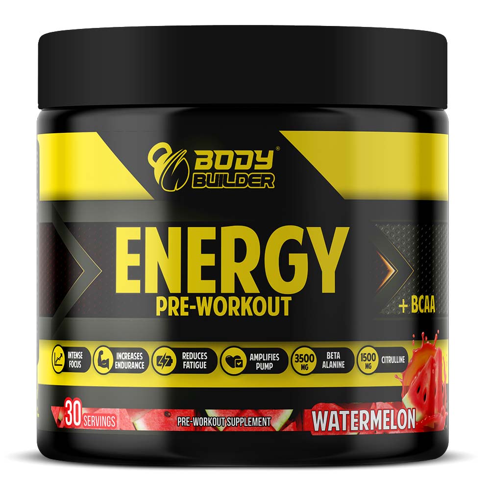 Body Builder Energy Pre workout Plus BCAA, Watermelon, 30, Intense Focus