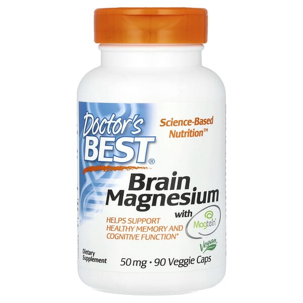 Doctor's Best Brain Magnesium, 90 Veggie Capsules, 50 mg, Supports Cognitive Function