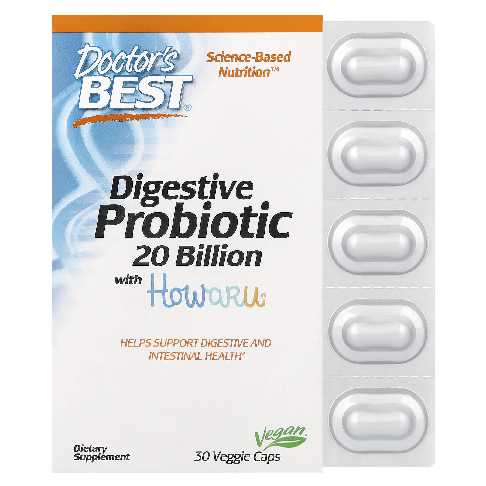 Doctor's Best Digestive Probiotic, 30 Veggie Capsules, 20 Billion, Supports Digestive Health