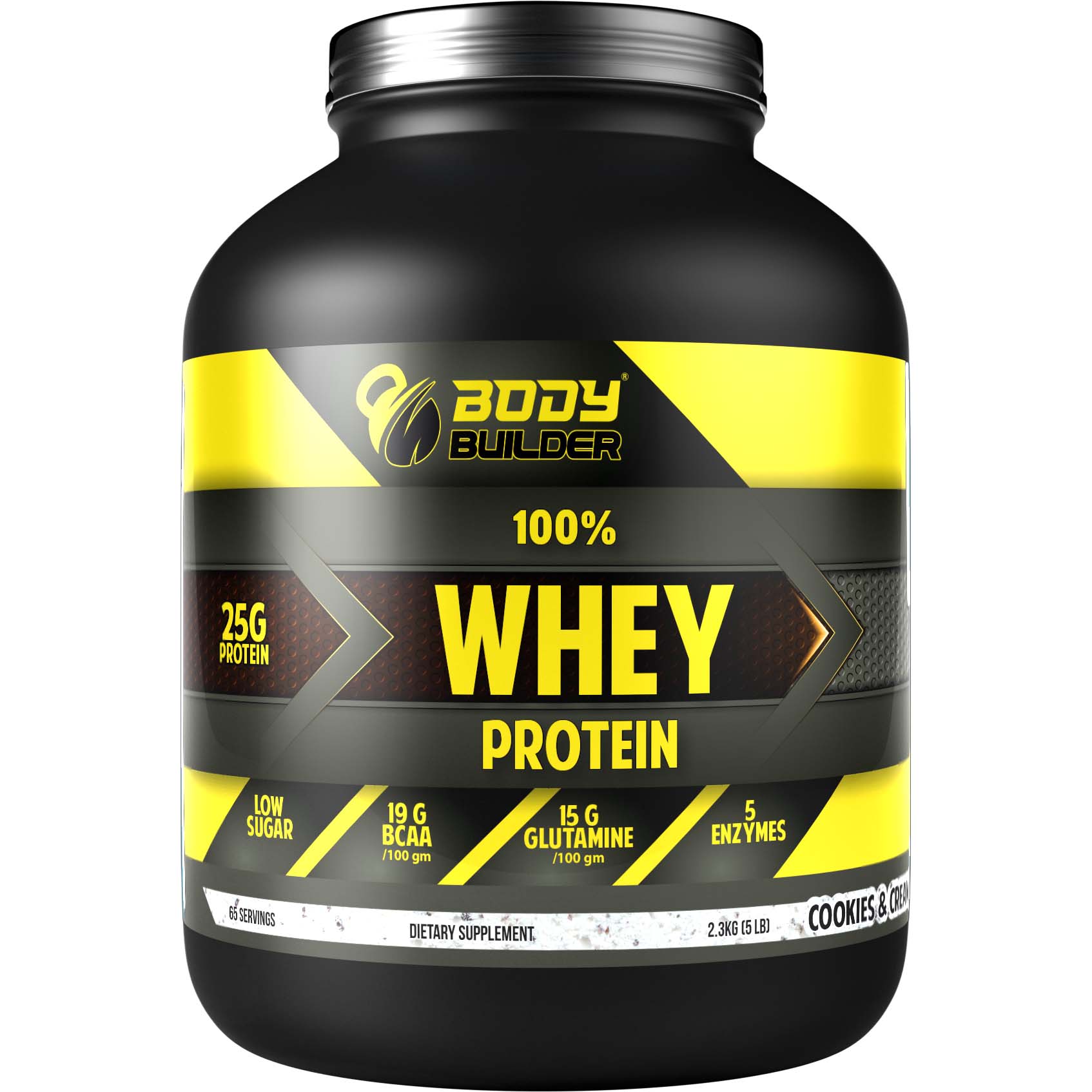 Body Builder Whey Protein, Cookies and Cream, 5 LB, 25 g of Whey Protein Per 1 Scoop