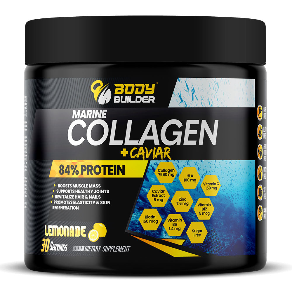 Body Builder Marine Collagen plus Caviar, Lemonade, 270 gm, Boosts Muscle Mass