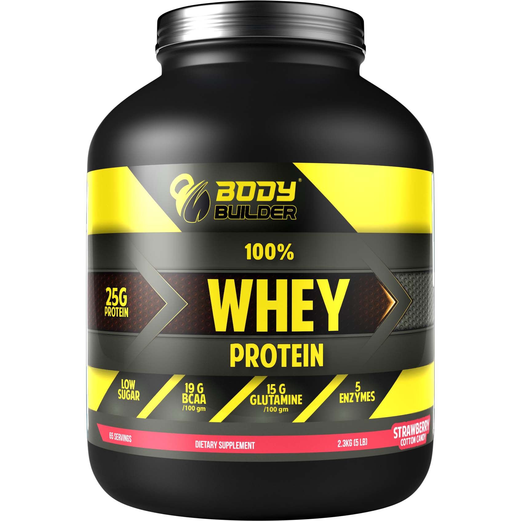 Body Builder Whey Protein, Strawberry Cotton Candy, 5 LB, 25 g of Whey Protein Per 1 Scoop