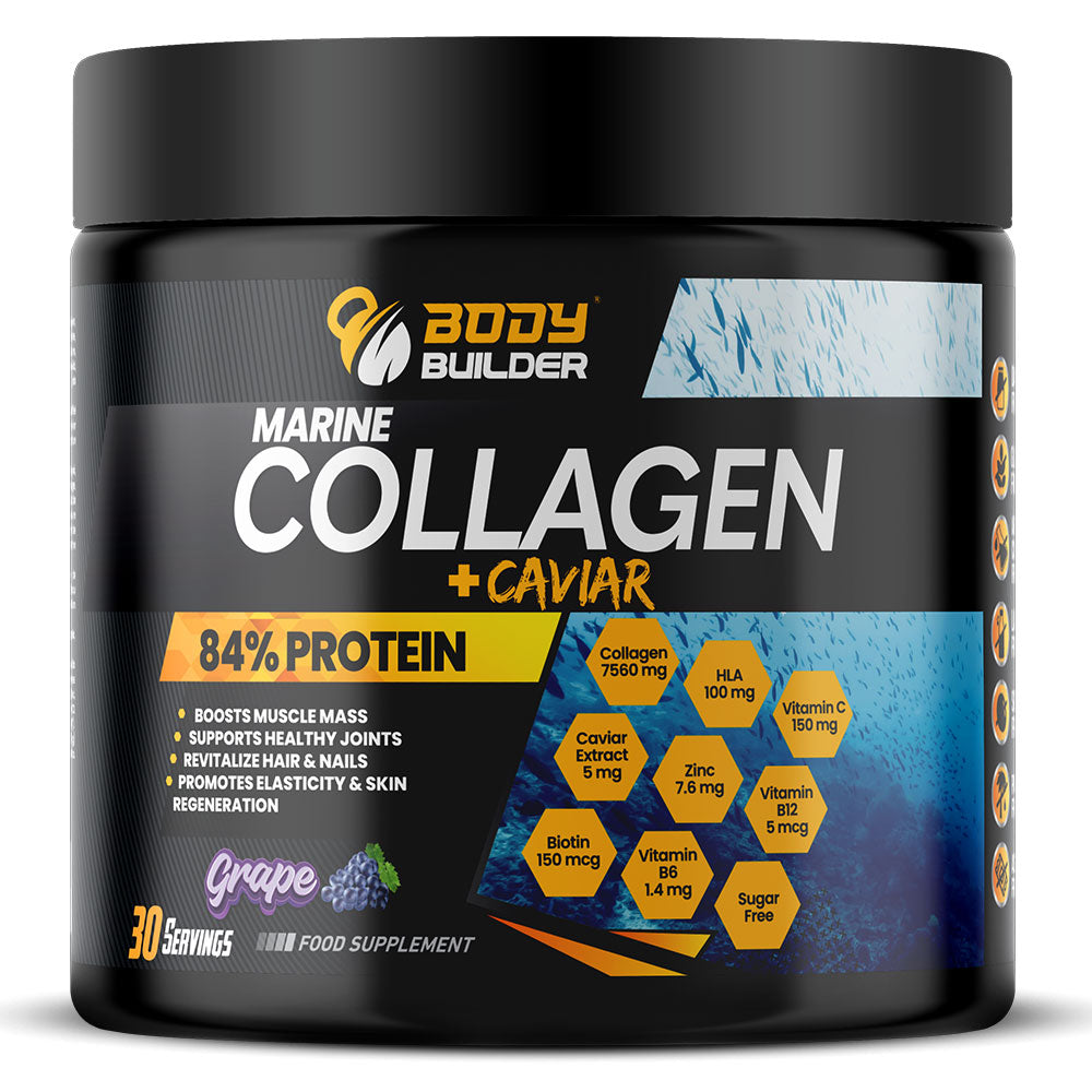 Body Builder Marine Collagen plus Caviar, Grape, 270 gm, Boosts Muscle Mass