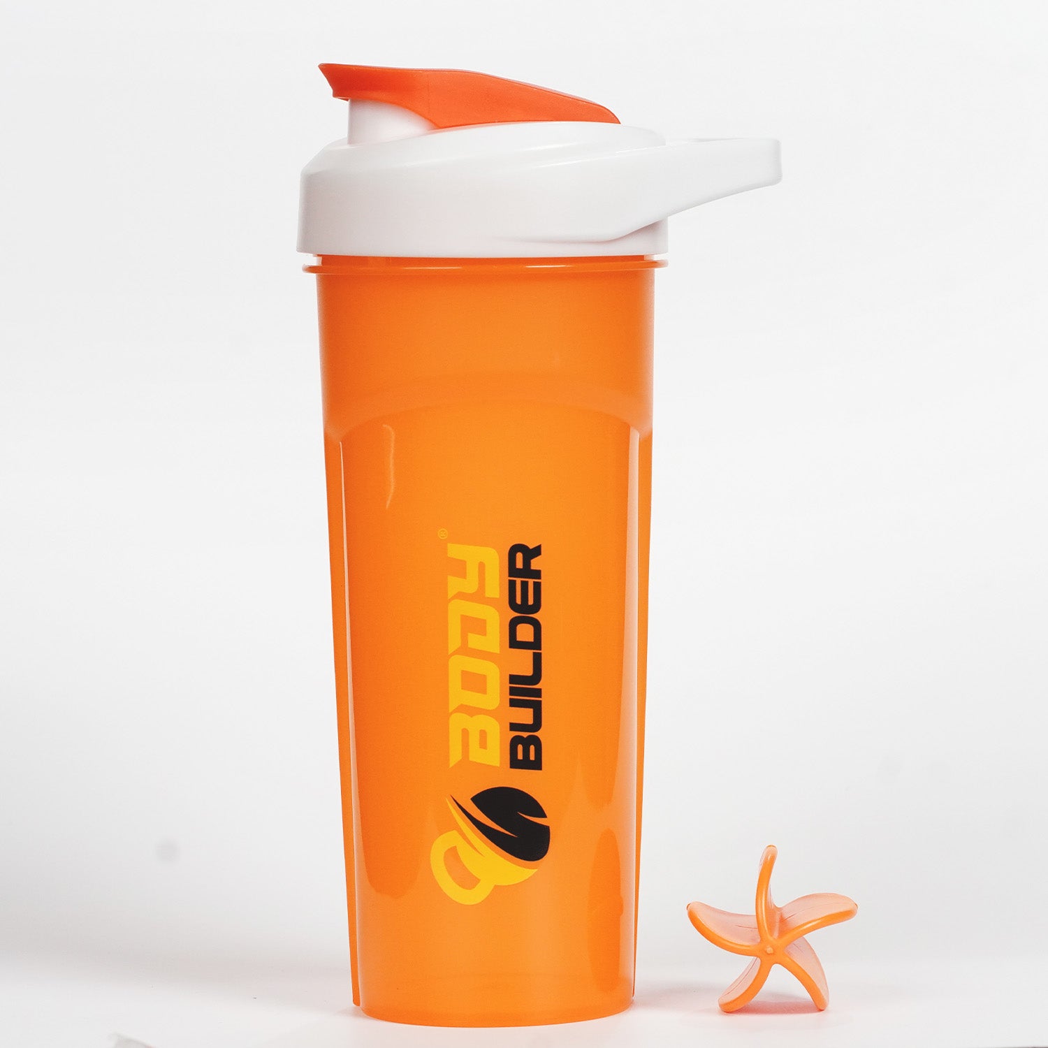 Body Builder Shaker, Orange, 600 ML, Ease of Carrying it Anywhere, Provided with Measuring Marks