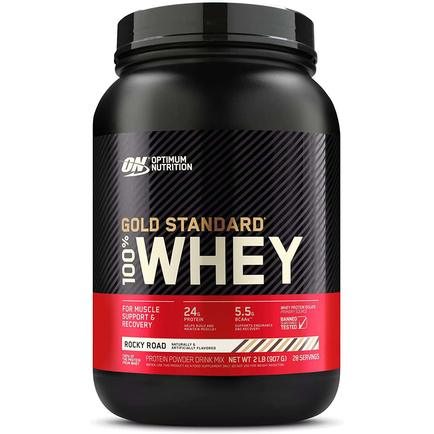 Optimum Nutrition Gold Standard 100% Whey Protein, Rocky Road, 2 LB, 24 Grams of Protein