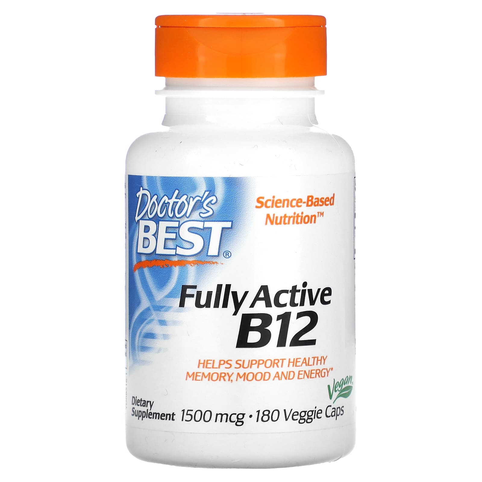 Doctor's Best Fully Active B12, 180 Veggie Capsules, 1500 mcg 5000 IU, Boosts Energy Levels