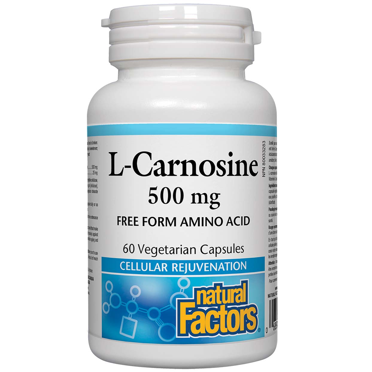 Natural Factors L-carnosine, 500 mg, 60 Veggie Capsules, Slows the Aging Process