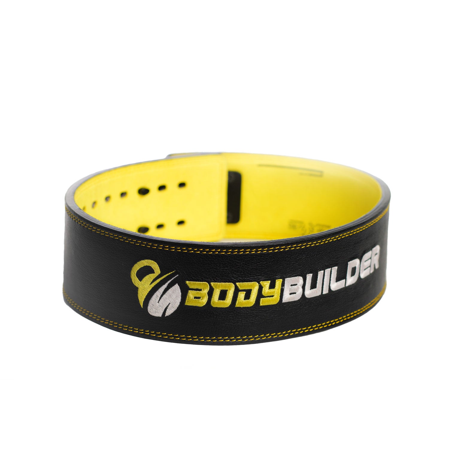 Body Builder Lifting Belt Double Steel Buckle, M, Black & Yellow, Comfortable Leather