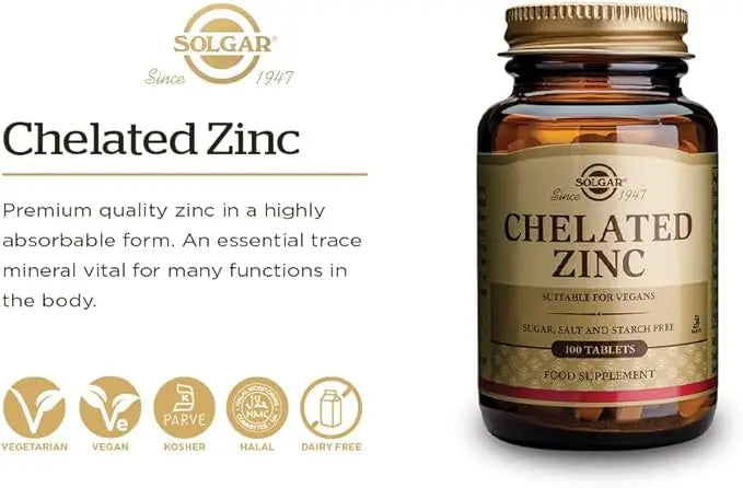 Solgar Chelated Zinc, 100 Tablets, Supports Immune System Health, Supports Healthy skin