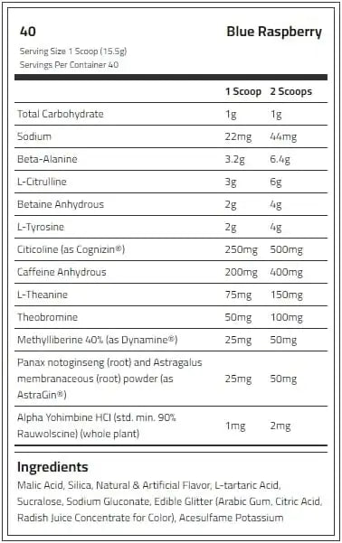 RYES Stim Daddy Pre Workout، توت أزرق، 40، تركيز، طاقة، مضخة 