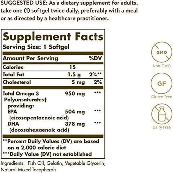 Solgar Triple Strength Omega-3, 950 mg, 100 Softgels, Support Heart Health