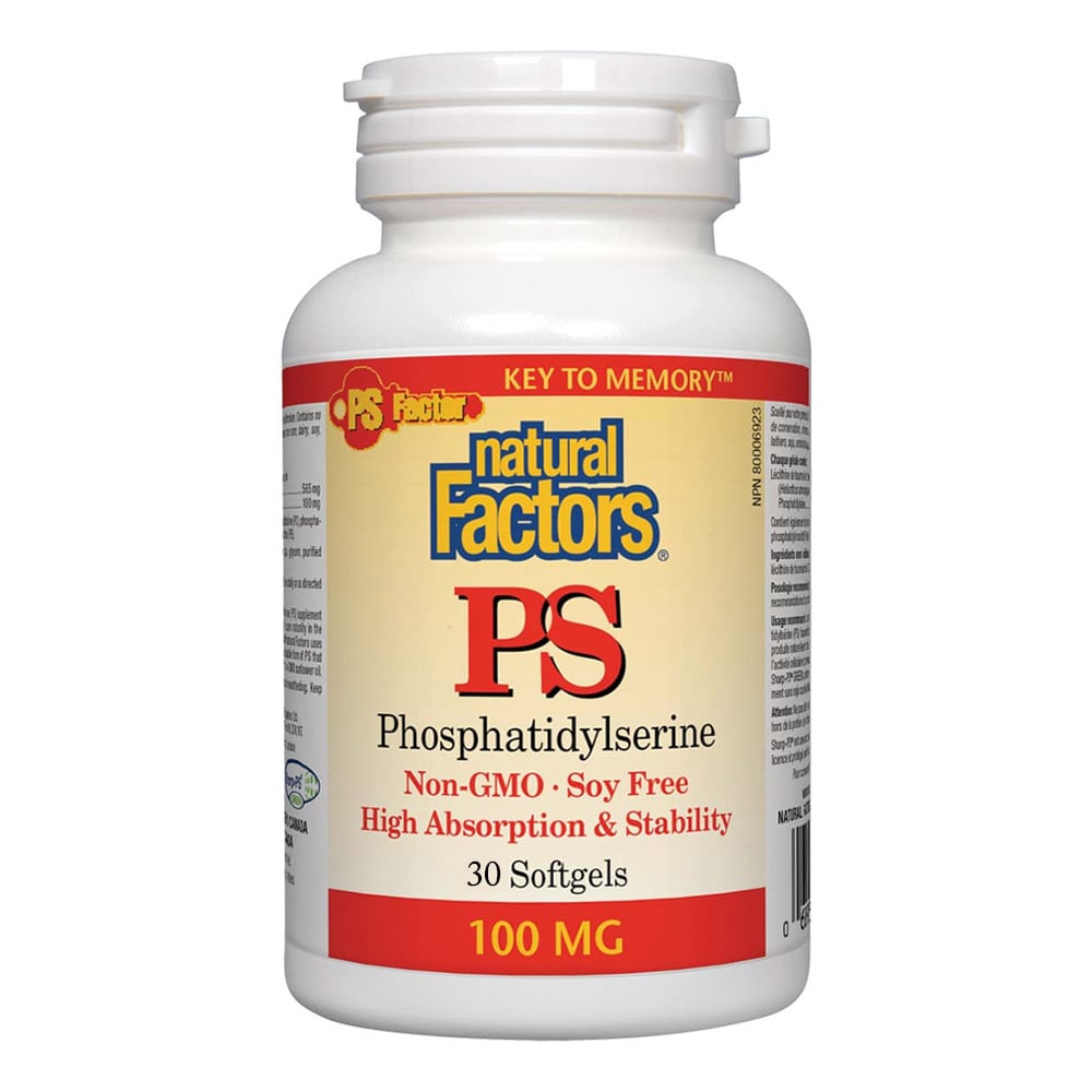 Natural Factors PS Phosphatidylserine, 100 mg, 30 Softgels, Reduces Age-related Memory Loss