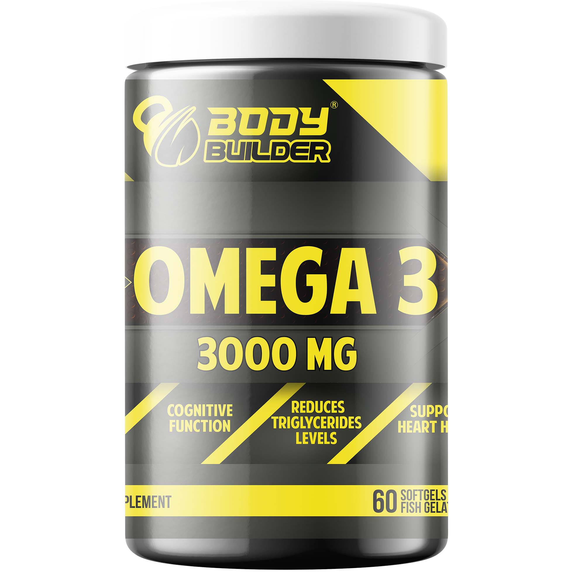 Body Builder Omega-3, 60 Softgels, 3000 mg, Lowering Blood Pressure, Prevention Of Depression and Anxiety