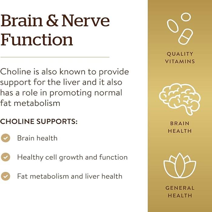 Solgar Choline, 350 mg, 100 Vegetable Capsules, Maintenance of Normal Liver Function