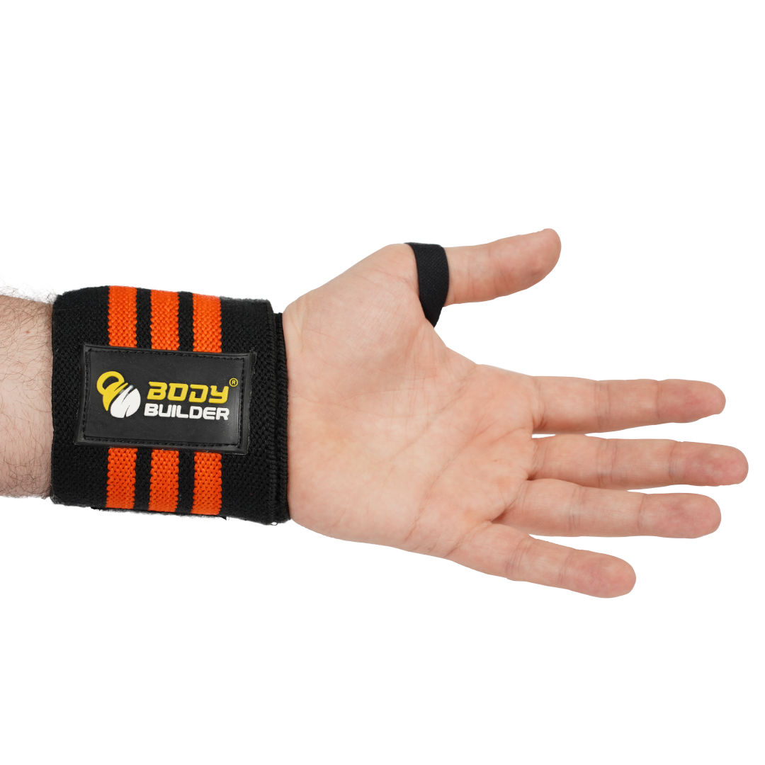 Body Builder Wrist Support, Black & Orange, Comfortable Fit, Supports Wrists and Prevent Injuries