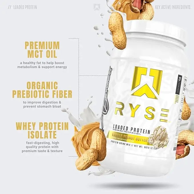 RYSE Loaded Whey Protein, Vanilla Peanut Butter, 27, Premium Whey Protein