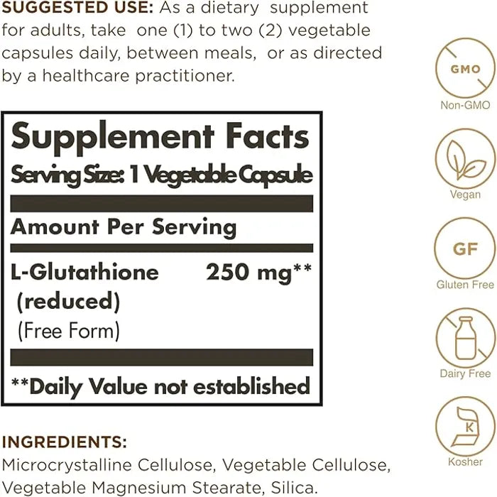 سولجار - جلوتاثيون مخفض، 250 مجم، 60 كبسولة نباتية، مضاد للأكسدة 
