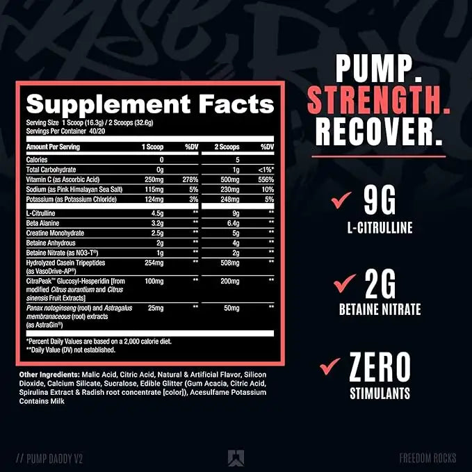 RYSE Pump Daddy V2 Non Stim Pre Workout, Freedom Ice, 40, Non Stimulant