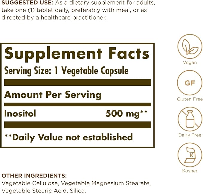 Solgar Inositol, 100 Veggie Capsules, 500 mg, Supports Brain Health, Supports Cardiovascular Function