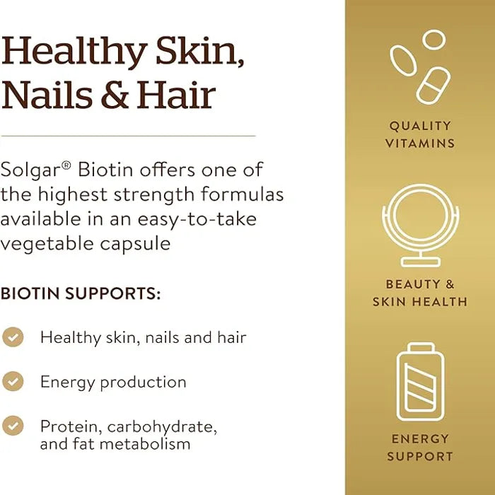 Solgar Biotin, 60 Vegetable Capsules, 10000 mcg, Supports Energy Production