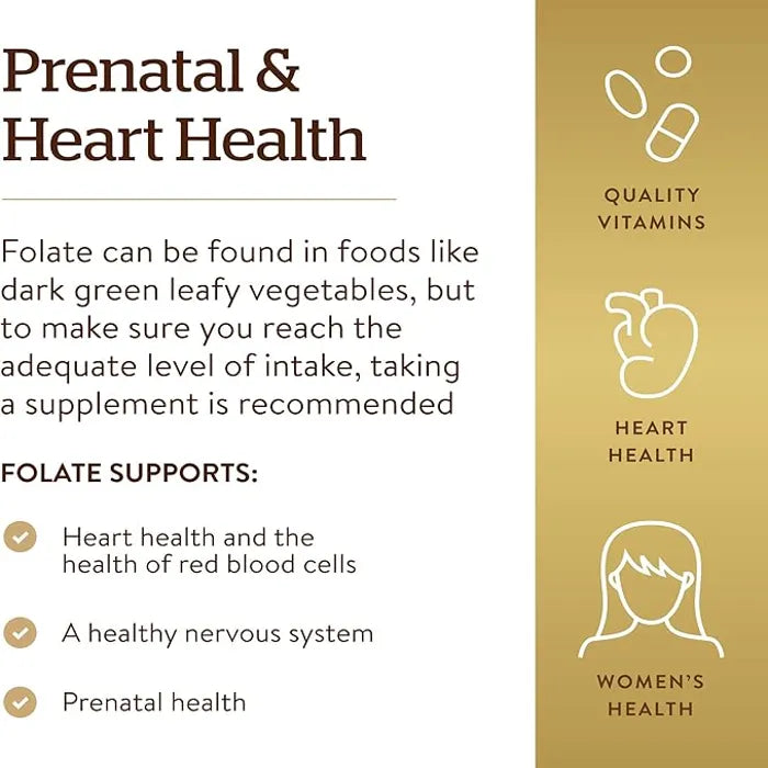 Solgar Folic Acid, 800 mcg, 250 Tablets, Prenatal Support, Promote Heart Health