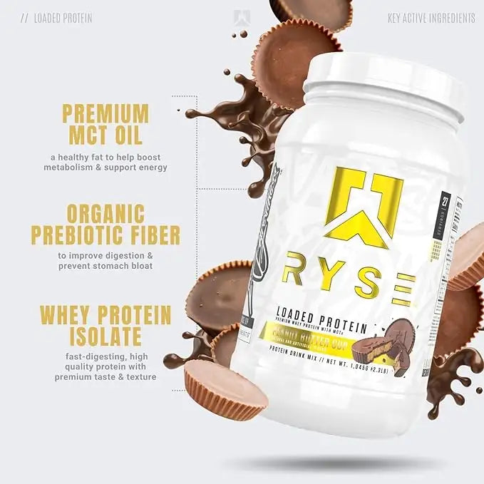 RYSE Loaded Whey Protein, Chocolate Peanut Butter Cup, 54, Premium Whey Protein