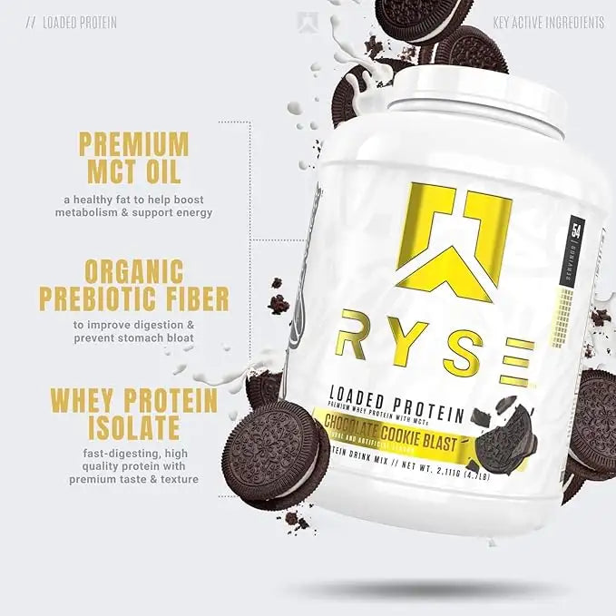 RYSE Loaded Whey Protein, Chocolate Cookie Blast, 54, Premium Whey Protein